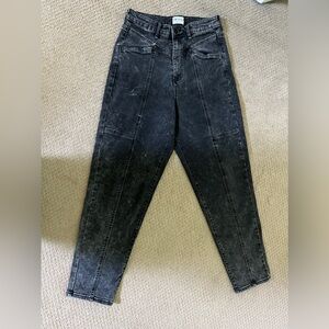 Frayed Acid Wash High Rise Straight Legged Jeans - Black - 27